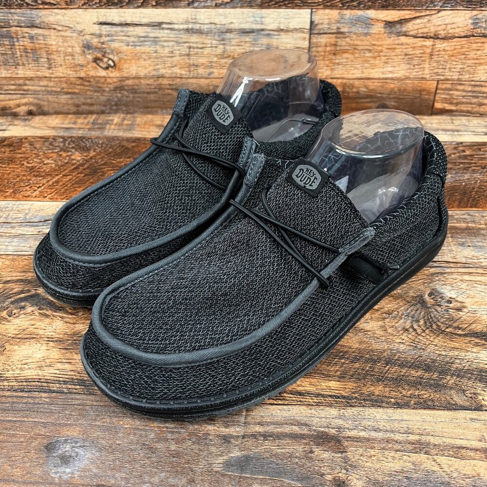 Hey Dude Wally Sox Micro Total Black Shoes Men's 8 Slip On
